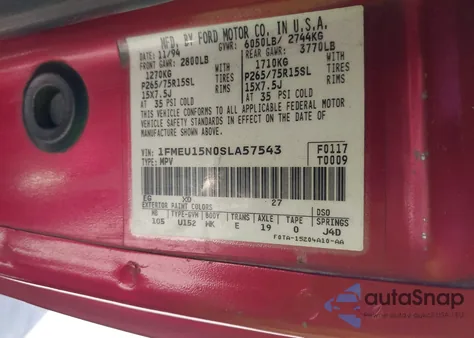 1995 Ford Bronco U100 z USA, uszkodzony, nr VIN 1FMEU15N0SLA57543